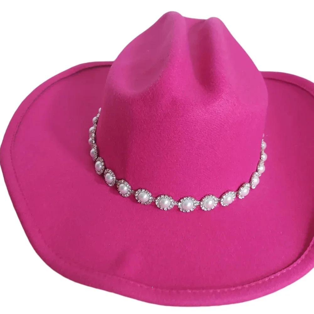 Fuschia‎ Bright Western Hat pearl trimmed hat band wide brim